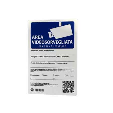 CARTELLO 'ATTENZIONE AREA SOTTOPOSTA A VIDEOSORVEGLIANZA' 20x30 cm