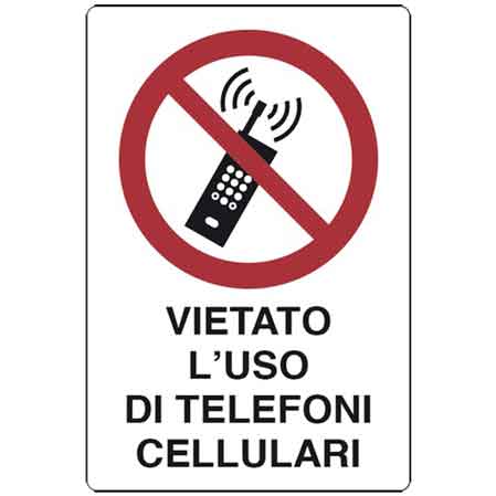 CARTELLO ADESIVO 'VIETATO L'USO DEI TEL. CELLULARI' 30x20 cm