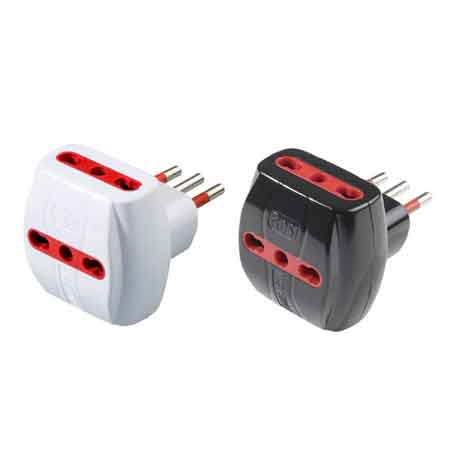 ADATTATORE TRIPLO CON PROTEZIONE 10A ROSI 2P+T - prese 10/16A 2P+T, Colore Nero