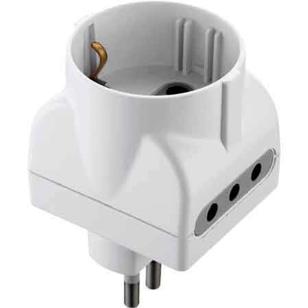 ADATTATORE TRIPLO SCHUKO/BIVALENTE 10A 2P+T - presa 10A 2P+T - Colore Nero