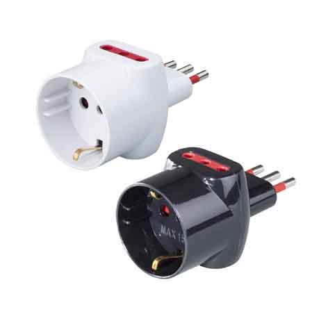 ADATTATORE TRIPLO SCHUKO/BIVALENTE 10A ROSI 2P+T - prese 10A 2P+T, Colore Bianco