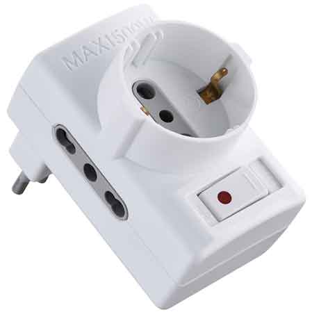 ADATTATORE TRIPLO C/INTERRUTTORE SOVRACCARICO 16A 2P+T - presa 10/16A 2P+T - Colore Bianco