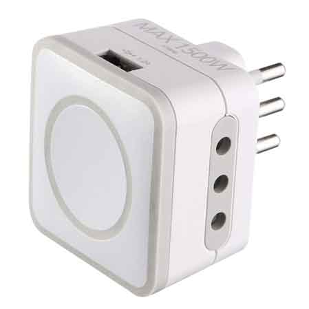 ADATTATORE TRIPLO CON PORTA USB 10A 2P+T - 2 prese 10A+T
