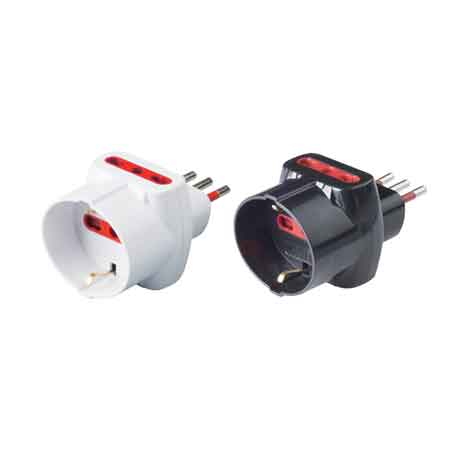 ADATTATORE TRIPLO CON PROTEZIONE SCHUKO/BIVALENTE 10A ROSI 2P+T - prese 10/16A 2P+T, Colore Nero