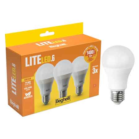 LAMPADA A LED MOD. 'GOCCIA' LITELED BEGHELLI 13W - E27 - 1339Lm - 3000K - Confezione 3 pezzi