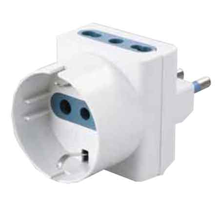 ADATTATORE TRIPLO SCHUKO BIVALENTE 16A CARDINALE 2P+T- 1presa schuko + 2 prese 10/16A 2P+T