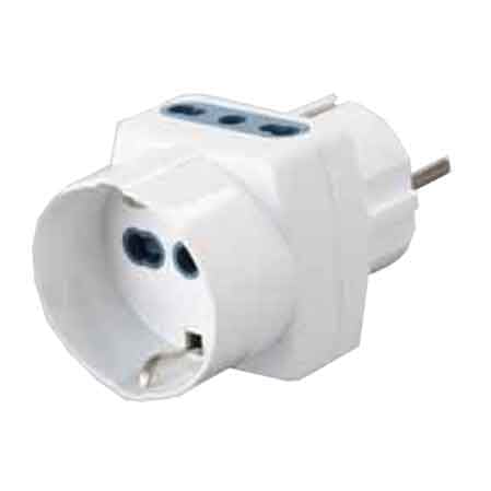 ADATTATORE TRIPLO BIVALENTE PRESA SCHUKO CARDINALE Spina schuko - 1 Presa schuko+2 Prese 10/16A