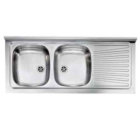 LAVELLO INOX DUE VASCHE APPOGGIO 120x50 cm - Gocciolatoio Dx