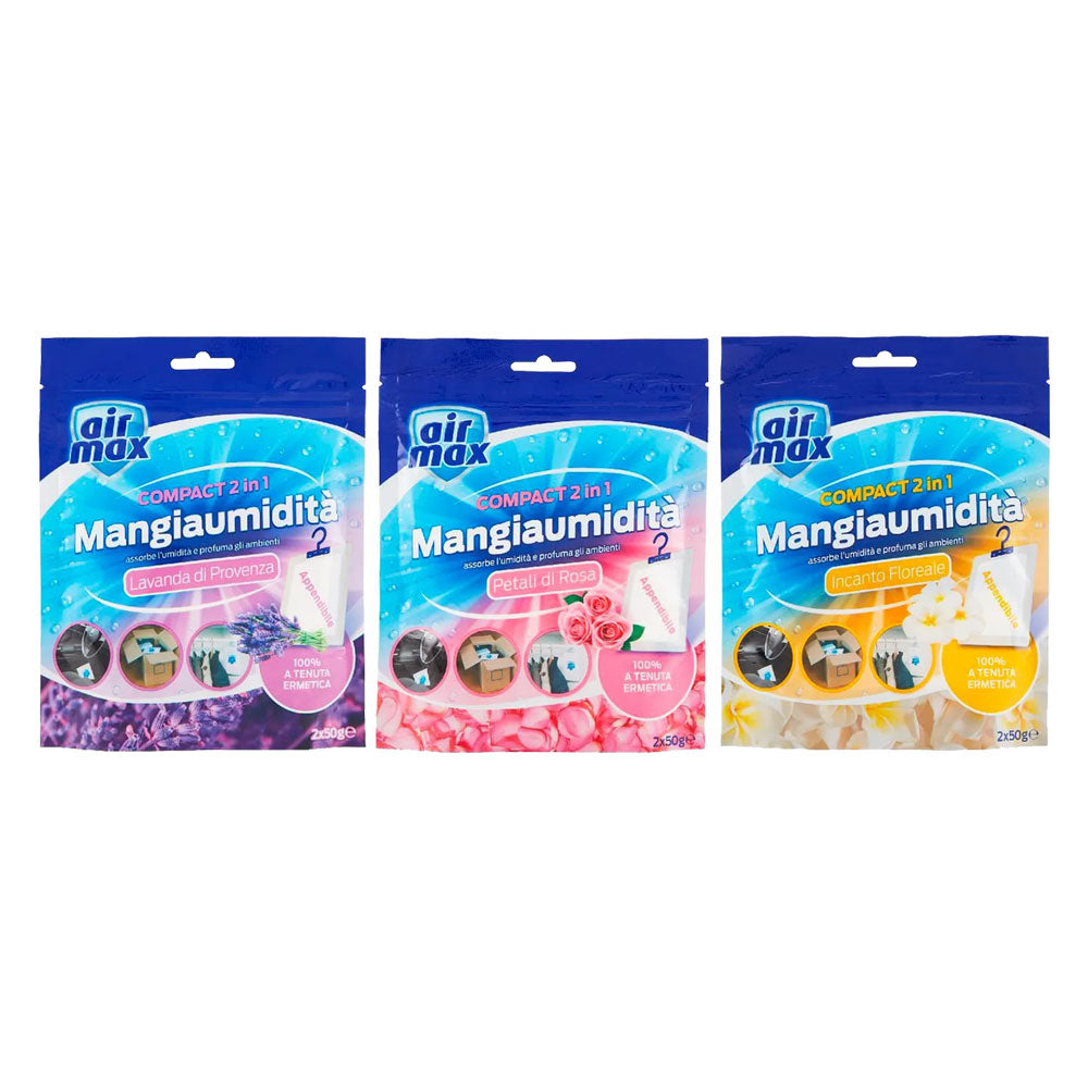 ABSORBEUR D'HUMIDITÉ EN SACHET SUSPENDU « COMPACT » 2 sachets x 50 g – parfums assortis