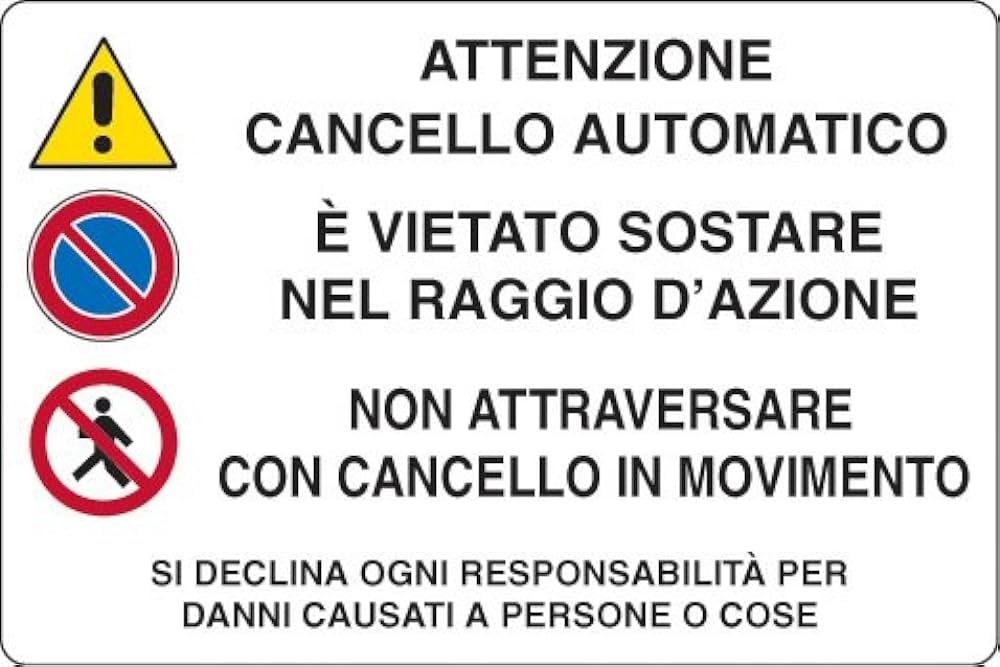 CARTELLO 'ATTENZIONE CANCELLO AUTOMATICO' 20x30 cm