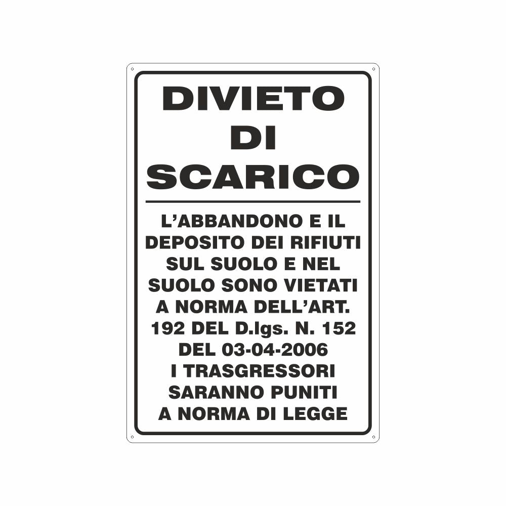 CARTELLO 'DIVIETO DI SCARICO' 20x30 cm