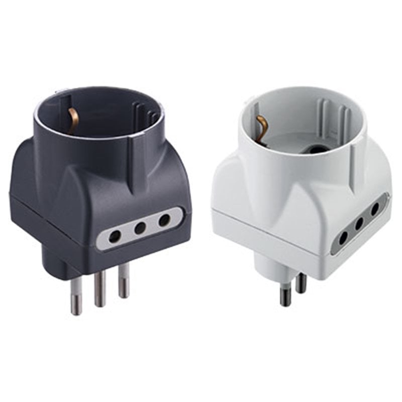 ADATTATORE TRIPLO SCHUKO/BIVALENTE 2P+T - Presa 10/16A 2P+T