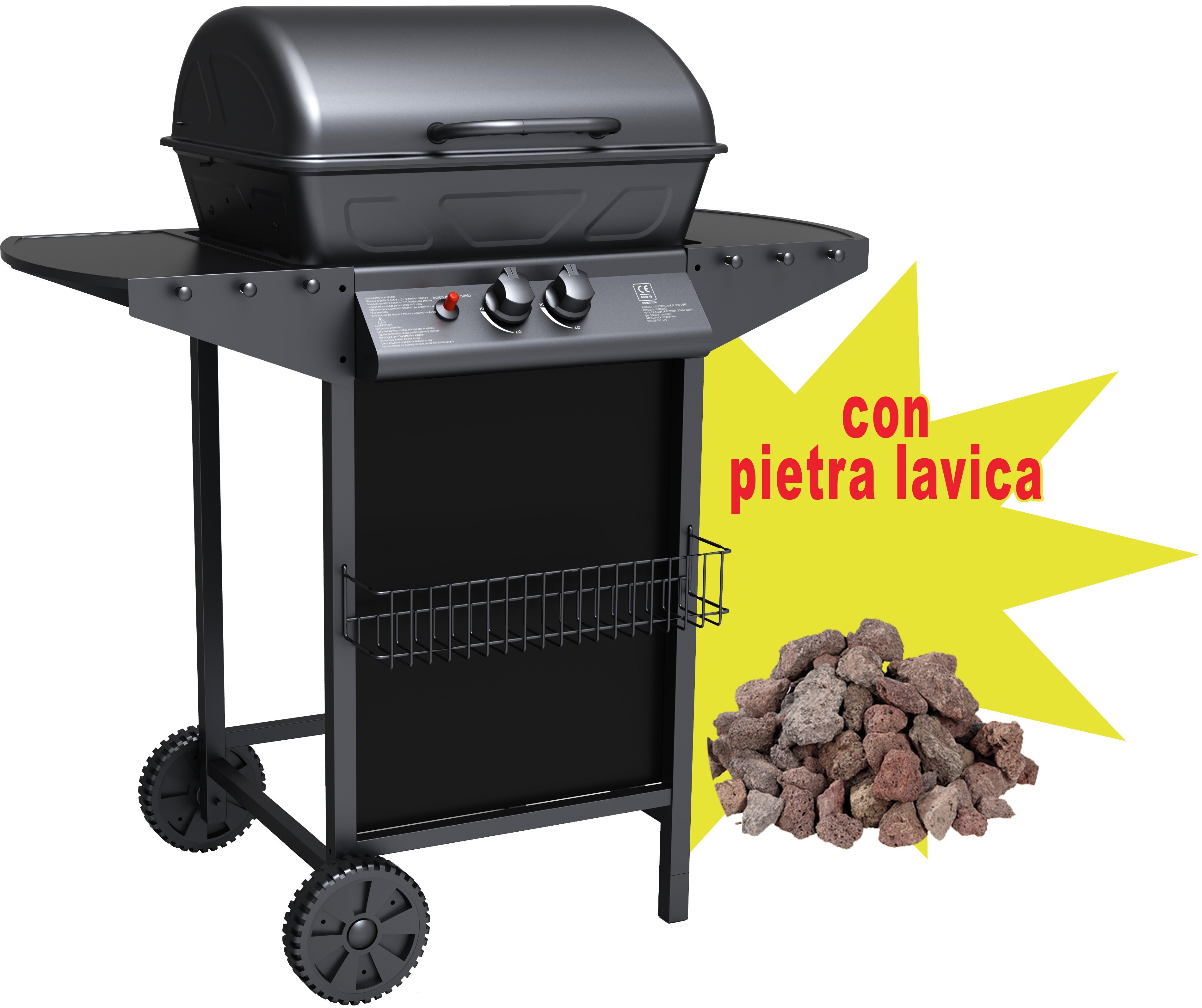 BARBECUE A GAS DUE FUOCHI 'MATERA' CARDINALE Con 2,5 kg di pietra lavica