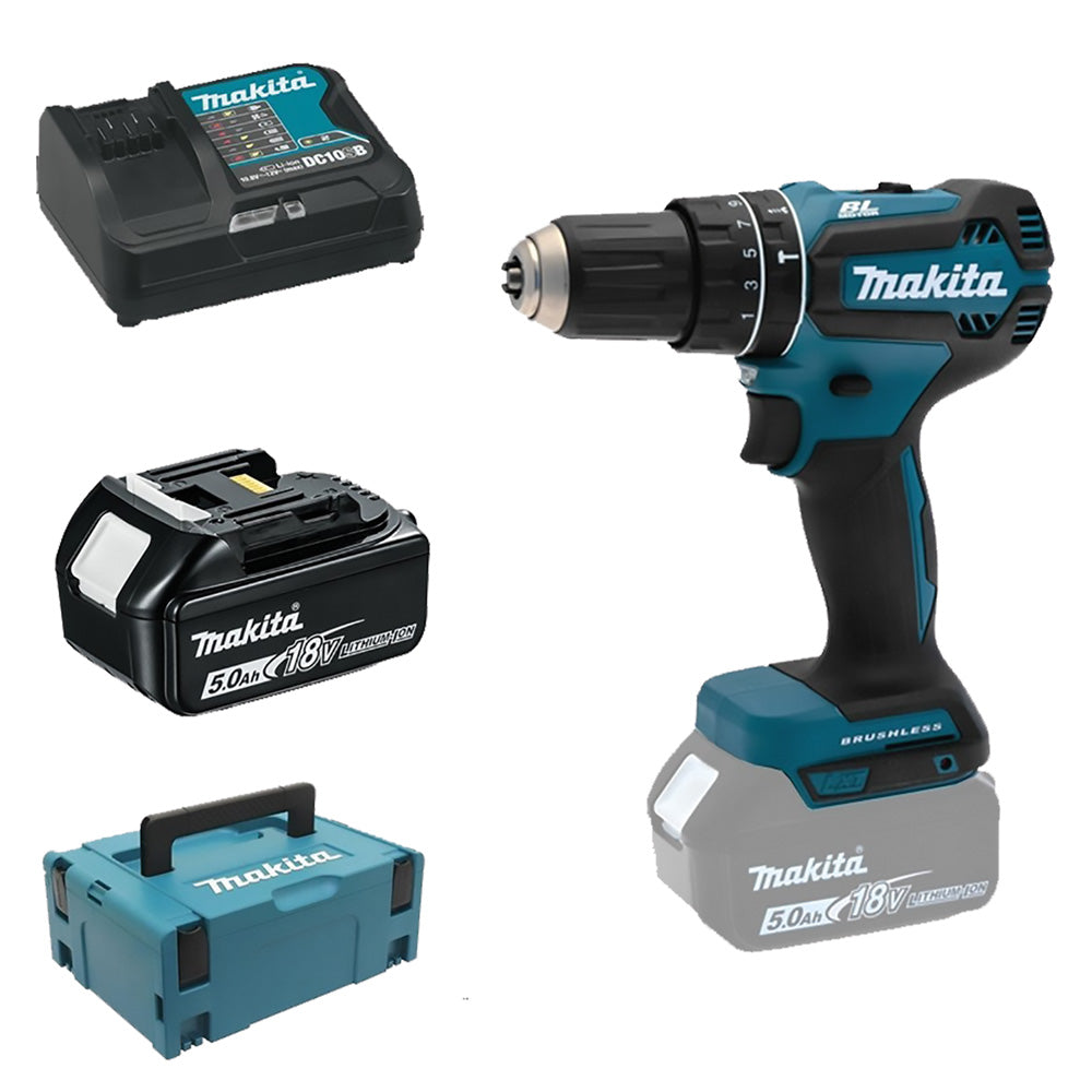 TRAPANO AVVITATORE A BATTERIA CON PERCUSSIONE 'DHP485RTJ-B' 18V - 2 x 5,0 Ah Litio