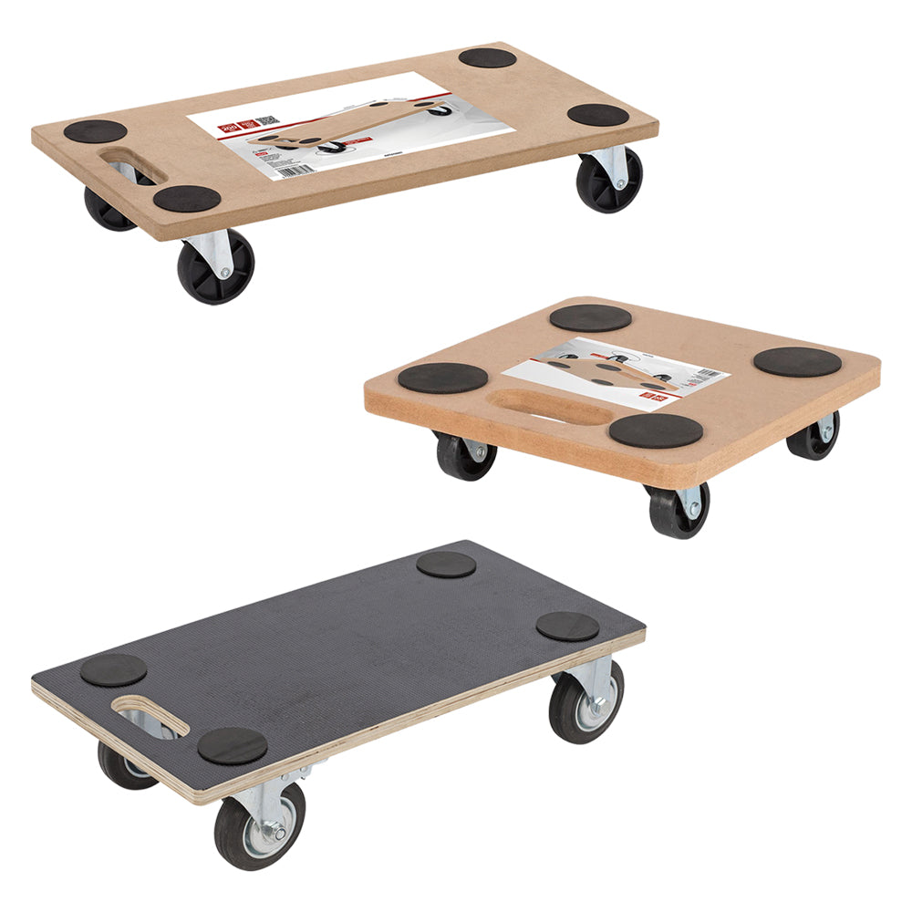 CHARIOT MULTI-USAGE PLATEAU BOIS cm 29 x 58 - roues Ø 95 mm / charge 400 kg