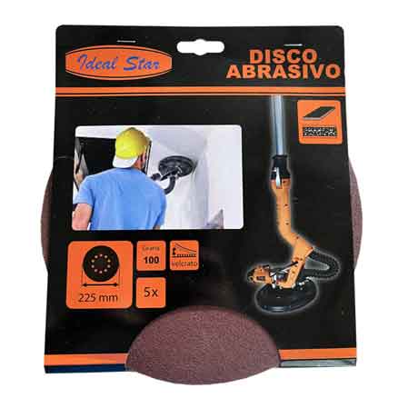 DISCO ABRASIVO VELCRATO PER LEVIGATRICE IDEAL STAR Ø 225 Grana 100 - Confezione 5 pezzi