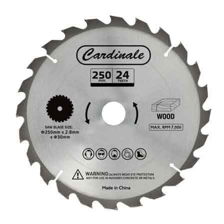 DISCO DI RICAMBIO PER SEGA CIRCOLARE CON BANCHETTO CARDINALE Ø 250 mm - 24 denti