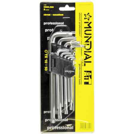 SERIE CHIAVI PROLUNGATE TORX MUNDIAL 9 pezzi (TX 10 a 50)