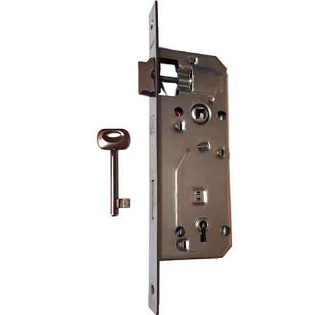 SERRURE DE PORTE EN BOIS «PATENT GRANDE» À TÊTIÈRE CARRÉE BONAITI E50 - Nickelée