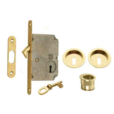 KIT PER PORTE SCORREVOLI CON CHIAVE E NICCHIA TONDA E50 -  Cromo satinato