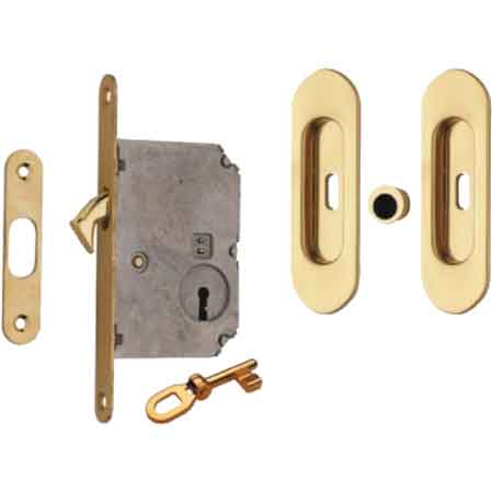 KIT POUR PORTES COULISSANTES AVEC CLÉ ET NICHE OVALE E50 - Chrome satiné