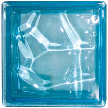 BRIQUE DE VERRE ONDULÉE BLEU CIEL 19x19x8 cm