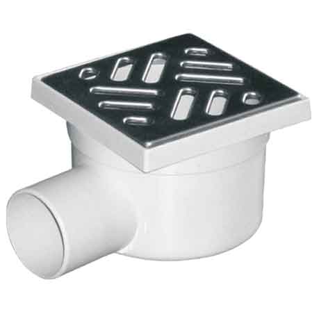 CHIUSINO CON SCARICO LATERALE GRIGLIA IN ACCIAIO  INOX 11,5x11,5 cm - scarico Ø 50 mm