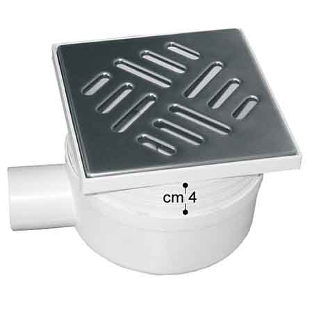 CHIUSINO CON SCARICO LAT. TELESCOPICO GRIGLIA IN ACCIAIO INOX 11,5x11,5 cm - scarico Ø 50 mm