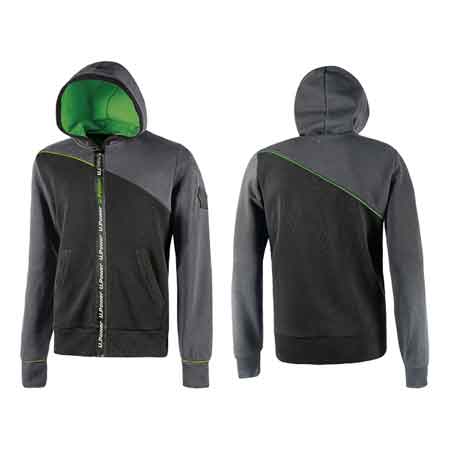 SWEAT-SHIRT ENTIÈREMENT ZIPPÉE 'JUPITER' GRIS/VERT UPOWER Taille M