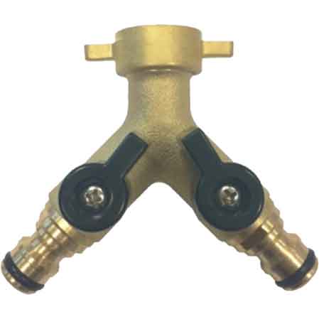 PRISE ROBINET EN LAITON DOUBLE SORTIE AVEC RACCORDS RAPIDES 3/4"