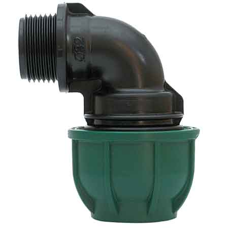 GOMITO A 90° A STRINGERE CON DERIVAZIONE FIL. MASCHIO Ø mm 20x1/2" - 12,5 PN