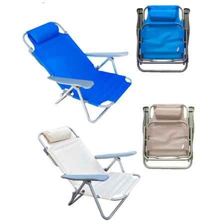 CHAISE DE PLAGE PLIANTE AVEC ACCOUDOIRS 42x48/61x22/81 cm - Couleur Bleu