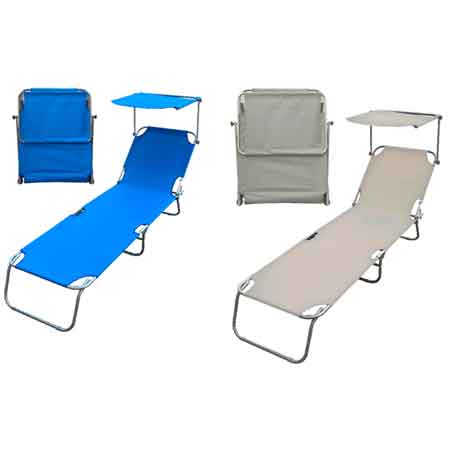 KLAPPBARE STRANDLIEGE MIT SONNENDACH 187x55x24 cm - Cremefarben