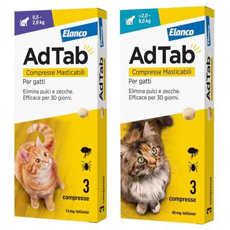 ANTIPARASSITARIO A COMPRESSE MASTICABILI 'ADTAB' Per gatti 2-8Kg - 3 Compresse