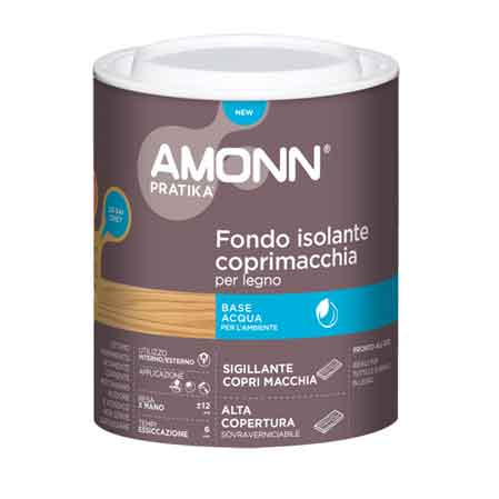 FONDO ISOLANTE COPRIMACCHIA ALL'AQUA PER LEGNO E MURO AMONN 1 lt - Bianco