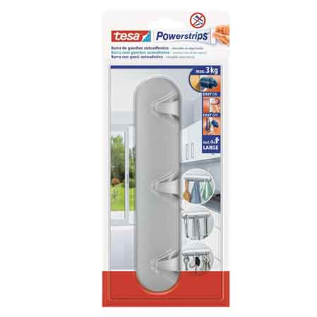 BARRA ADESIVA CON GANCI 'POWERSTRIPS' TESA 2,8 x12 cm, 3 ganci - Portata 3 Kg