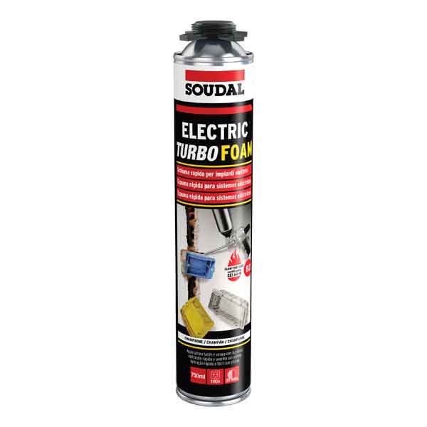 SCHIUMA POLIURETANICA PER IMPIANTI ELETTRICI 'TURBO FOAM' SOUDAL 750 ml - Pistola