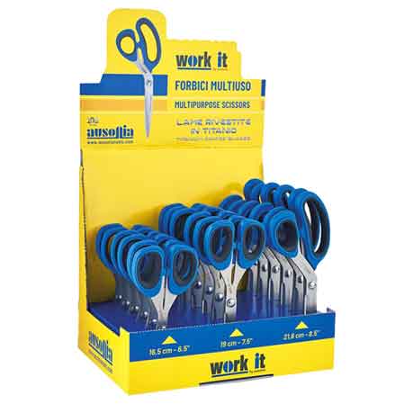 CISEAUX "WORK-IT" EN PRÉSENTOIR AUSONIA 18 pièces
