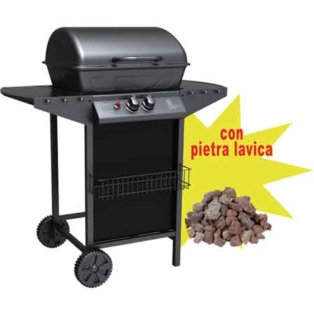 BARBECUE À GAZ DEUX FEUX « MATERA » CARDINALE Avec 2,5 kg de pierre de lave