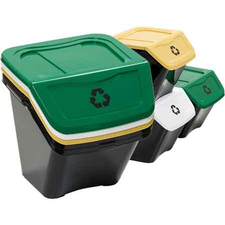 SET PATTUMIERE PER LA RACCOLTA DIFFERENZIATA 'ECOBIN' Confezione 3 pezzi - 30 lt - cm 39x39x33h