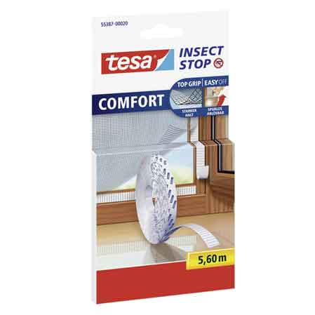 BANDE ADHÉSIVE POUR MOUSTIQUAIRES « ATTACHE ET DÉTACHE » TESA 5,60 m - Couleur Blanc