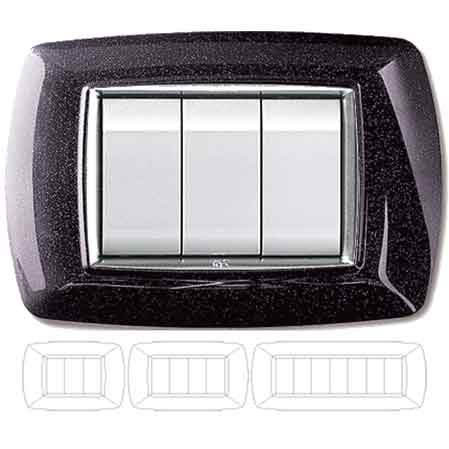 PLACCA COPRINTERRUTTORE NERA GLITTER 'MYLIFE' 3 Moduli