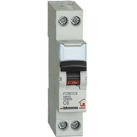 INTERRUTTORE MAGNETOTERMICO COMPATTO BTICINO 1P+N Corrente 25A