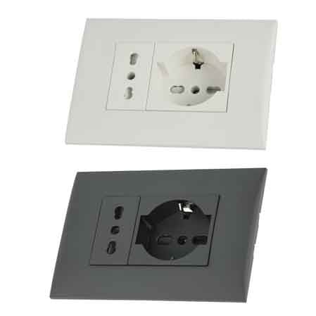 KIT PRESA BIVALENTE-ITALIANA/TEDESCA CON SUPPORTO E PLACCA ELECTRALINE Colore nero