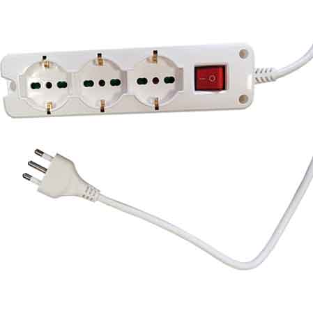 BLOC MULTIPRISE COMPACT AVEC INTERRUPTEUR CARDINAL 6 voies (2+4)