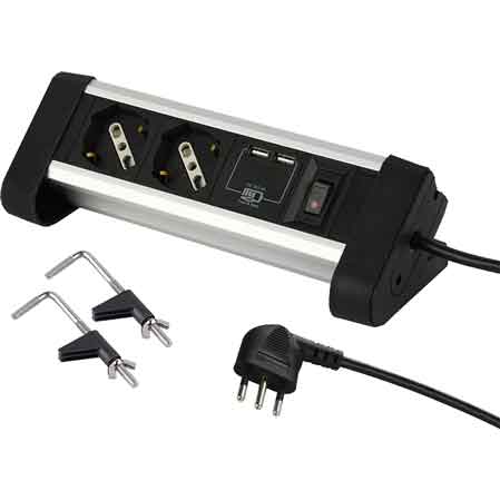 BLOC DE PRISE DE BUREAU AVEC INTERRUPTEUR 2 prises + 2 USB