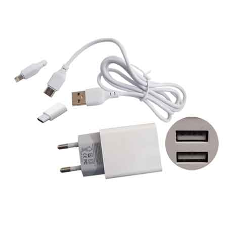 CHARGEUR MURAL USB AVEC CÂBLE DE CHARGE 2,4A - 2 USB - 100 cm - Connecteur Lightning