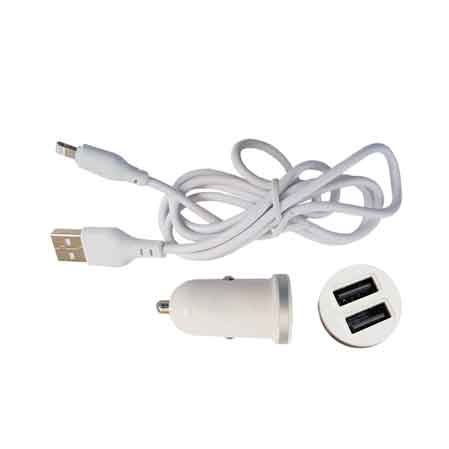 CHARGEUR USB DE VOITURE AVEC CÂBLE DE CHARGE 2,1 A - 2 USB - 100 cm - Connecteur Type C