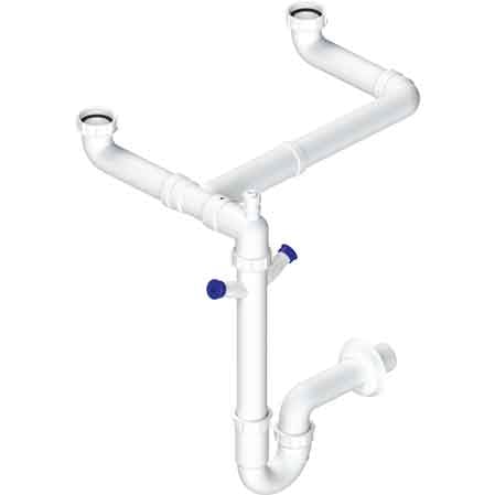 SIPHON GAIN DE PLACE AUTONETTOYANT 2 VOIES 2K POUR ÉVIER 1"1/2