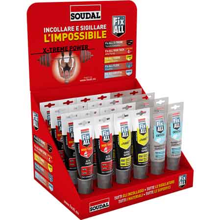 PRÉSENTOIR DE COMPTOIR POUR MASTIC 'FIX ALL' TUBE VIDE SOUDAL